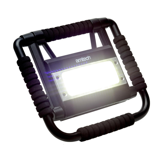 Amtech - Rechargeable COB Worklight for The Home, Garage, Workspace, and More, Home DIY, Bright White LED Light with 4 Lighting Modes, 360 Rotation, Lightweight and Foldable, Waterproof (20W)