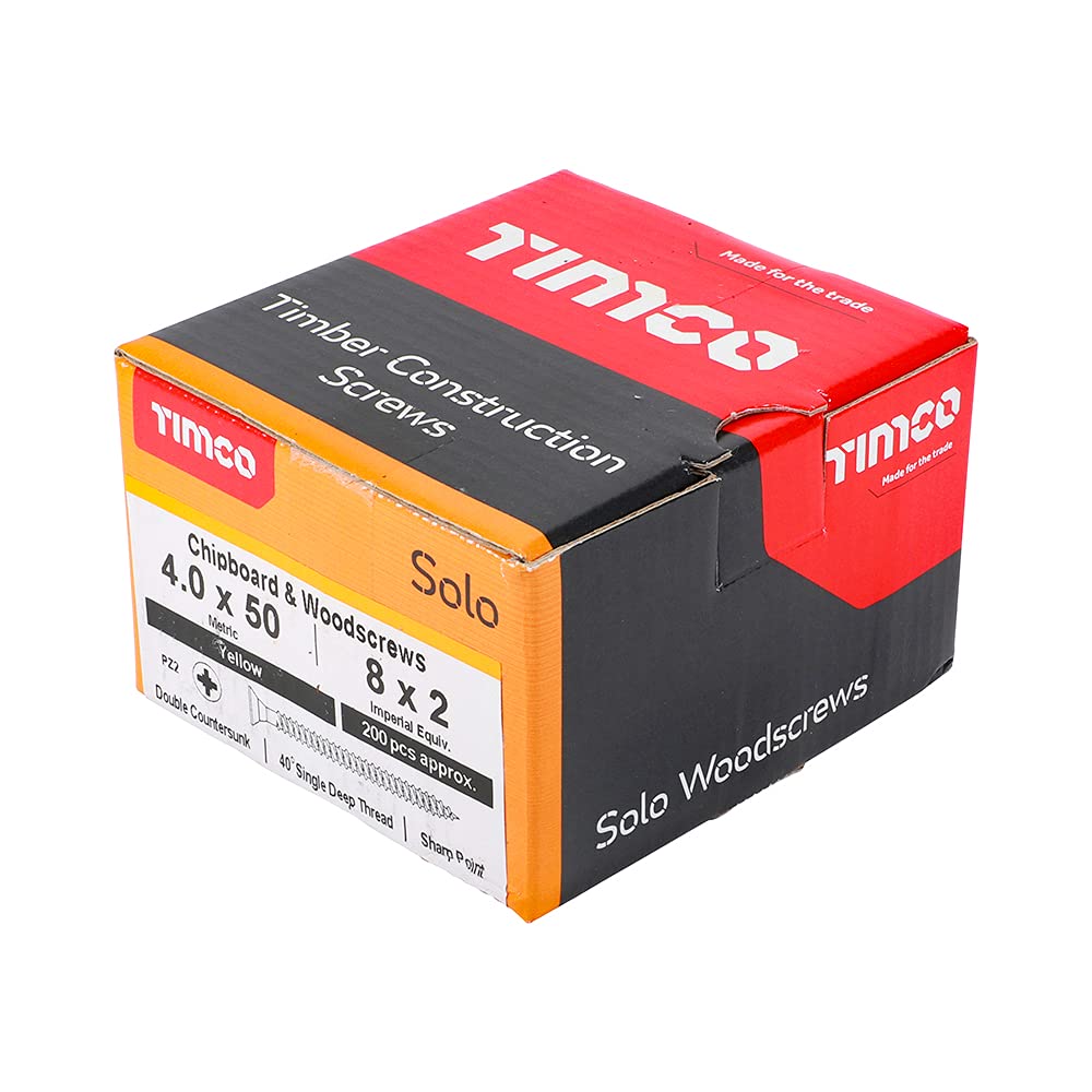 TIMCO 35030SOLOC Solo Chipboard & Woodscrews-PZ-Double Countersunk-Gold-3.5 x 30-Box of 200, Yellow, 3.5 x 30mm, Set of 200 Pieces
