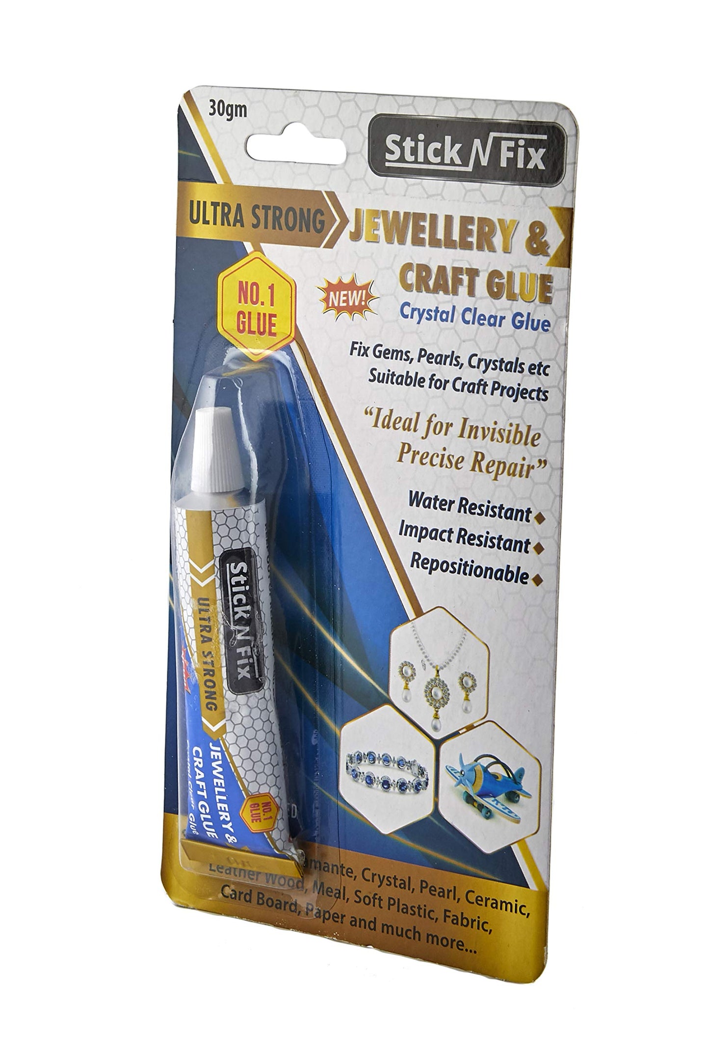 STICK N FIX Jewellery & Craft Glue Repair Mend Jewelry Ultra Strong Crystal Clear Finish Waterproof Repositionable