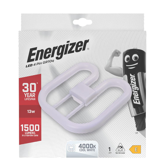 Energizer LED 2D Lamp, GR10q 4-Pin, 13W=28W, 1500lm, 4000K Cool White, 30000 Hours