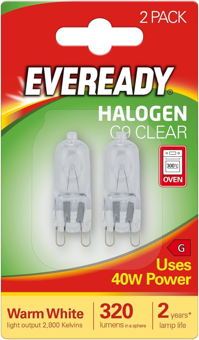 Eveready 25w/40wClear Capsule G9 Halogen Lamp Bulb - Twin Pack [Energy Class D]