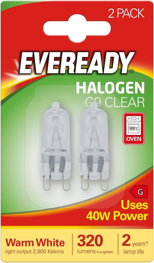 Eveready 25w/40wClear Capsule G9 Halogen Lamp Bulb - Twin Pack [Energy Class D]