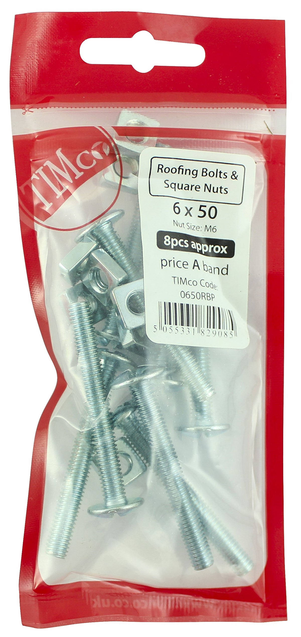 TIMco 0630RBP BZP Roofing Bolt and Square Nut M6 x 30 - Zinc (Pack of 10)