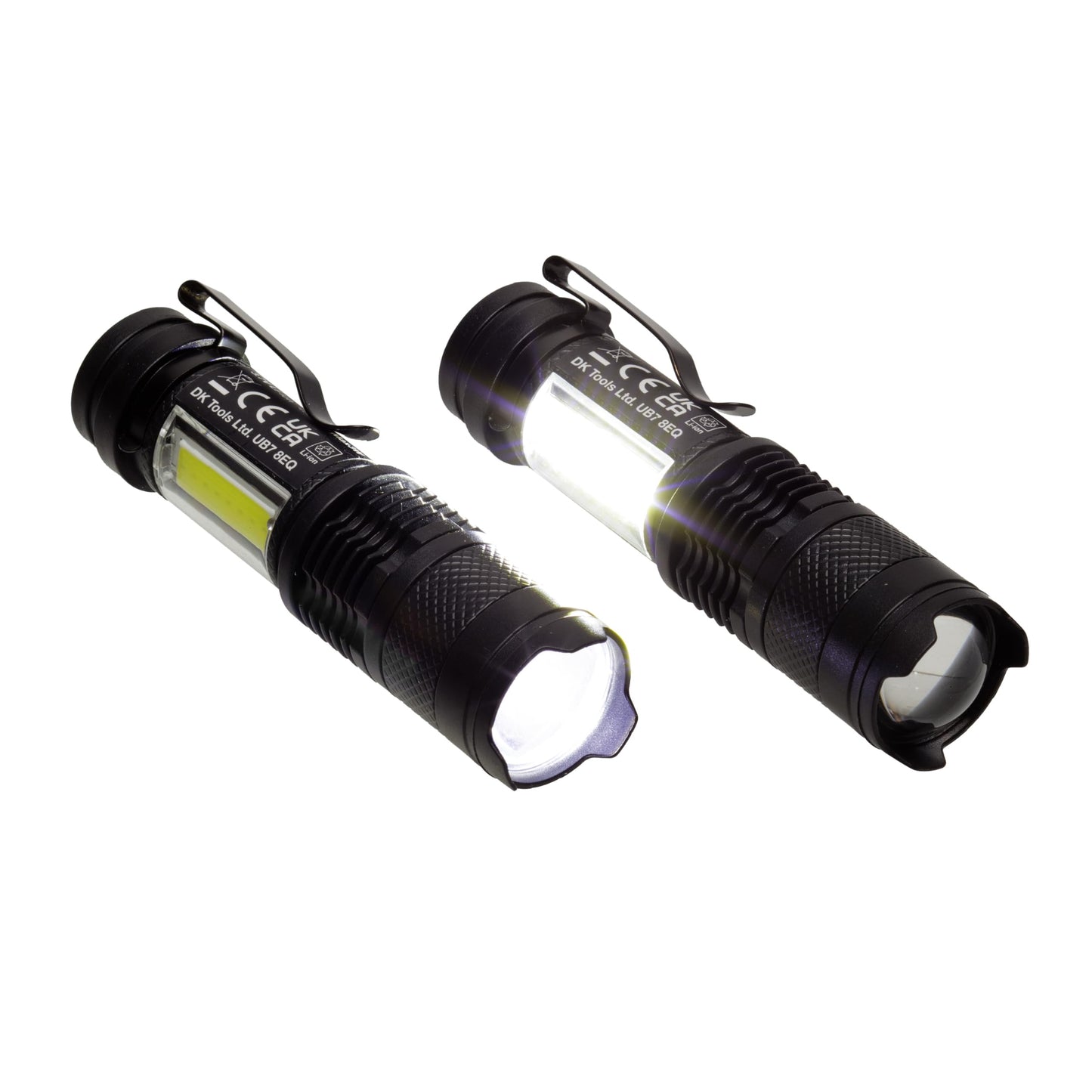 Amtech - Mini Torch Set for Camping, Hiking, Car Repairs, Everyday Use, and More, Adjustable Brightness with 3 Lighting Modes, Rechargeable, Portable with Metal Clip