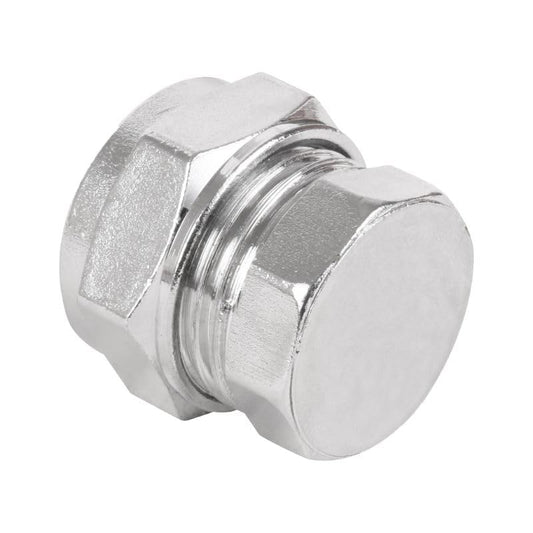 Chrome Compression Plumbing Stop End - Multipacks of 15mm, 22mm, 28mm, 35mm and 42mm - WRAS Approved