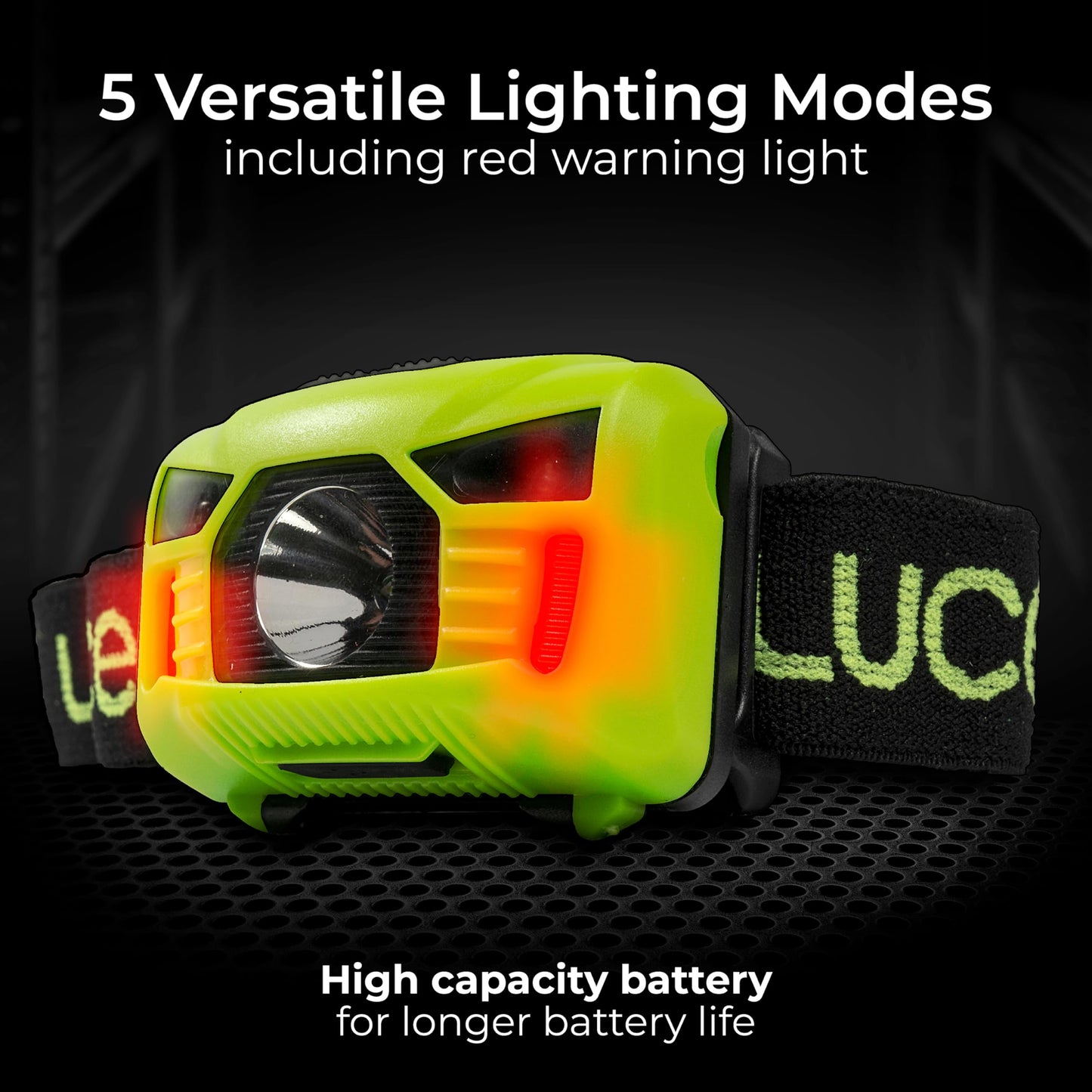 Luceco LED Inspection Head Torch with USB and PIR Motion Sensor, 5 Light Modes, Adjustable, Rechargeable, Inspection Lights, High-Vis, IK04, 3W, 150lm, 6500K, LILH15P65