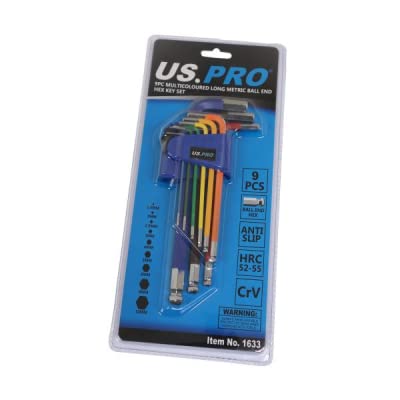 US Pro 9pc Multicoloured Metric Long Ball end Hex Key Set 1633