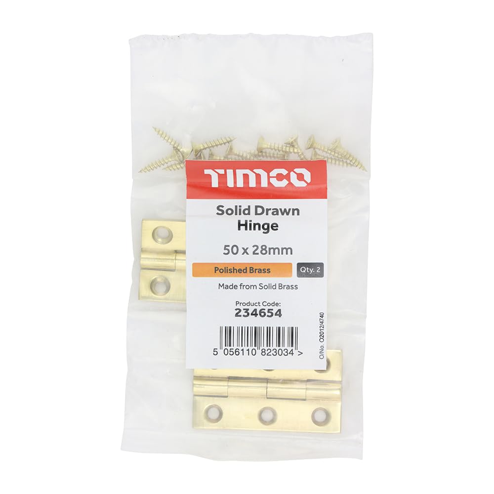 Timco - Solid Drawn Hinge - Solid Brass - Polished Brass (Size 50 x 28-2 Pieces)