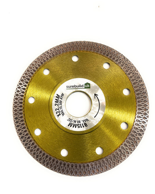 Surebuild 115mm Diamond Cutting Disc Hard Tile,Porcelain Granite, Marble and Quartz