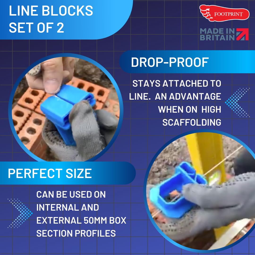 Footprint Corner Blocks Pack of 2 - Essential Bricklaying Tools. Viewing Window to See Line. Tough Engineer Grade Plastic, Large and Easy to Grip. Keeps Brick Courses Straight and Level.