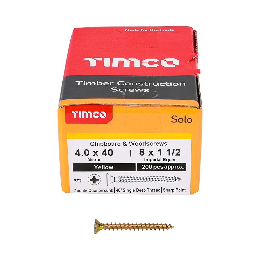 TIMCO 35030SOLOC Solo Chipboard & Woodscrews-PZ-Double Countersunk-Gold-3.5 x 30-Box of 200, Yellow, 3.5 x 30mm, Set of 200 Pieces