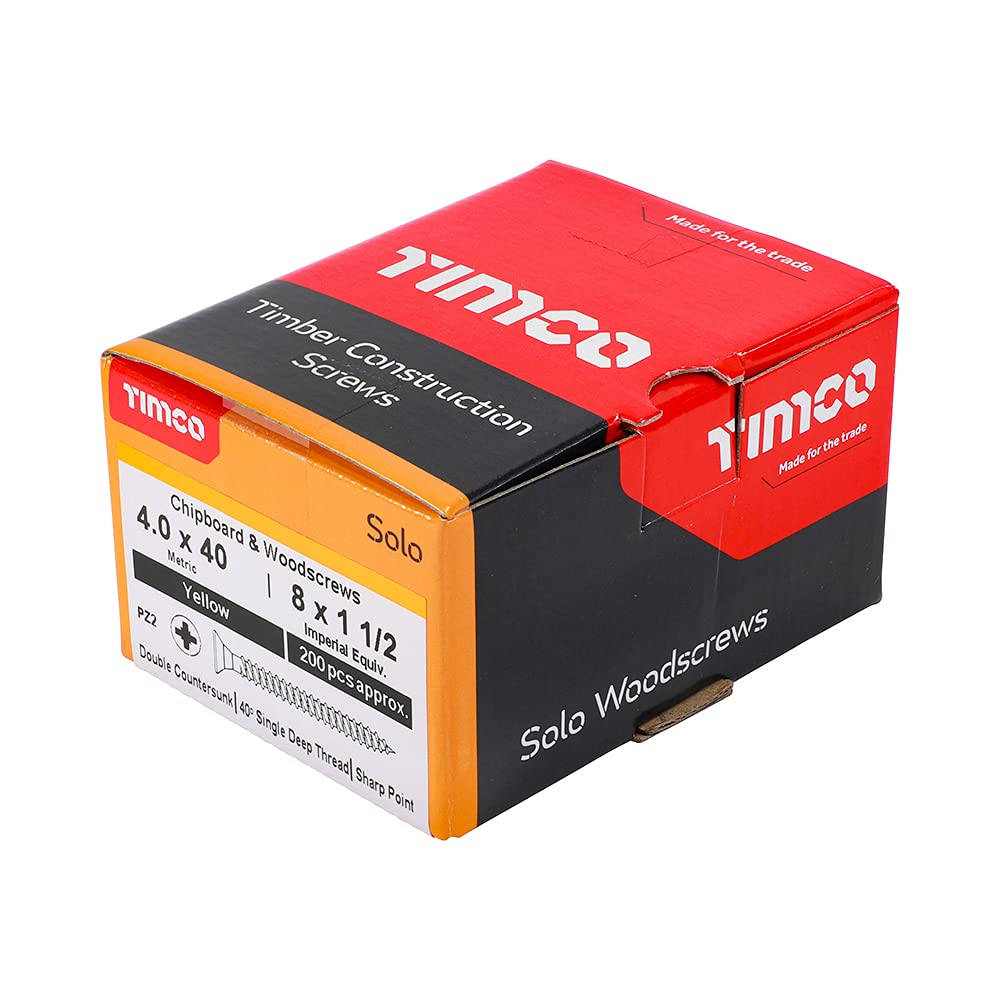 TIMCO 35030SOLOC Solo Chipboard & Woodscrews-PZ-Double Countersunk-Gold-3.5 x 30-Box of 200, Yellow, 3.5 x 30mm, Set of 200 Pieces