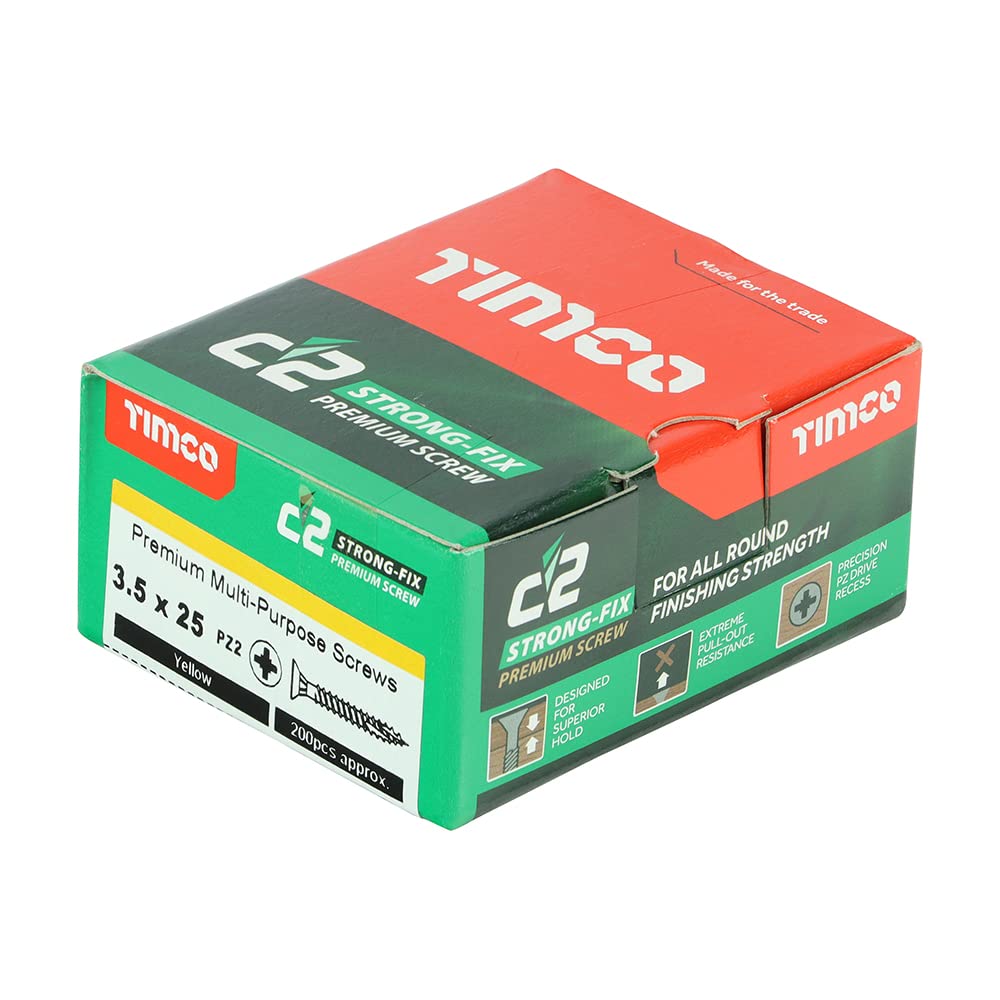 TIMCO C2 Strong-Fix Multi-Purpose Premium Countersunk Gold Woodscrews - 3.5 x 25 - Box of 200