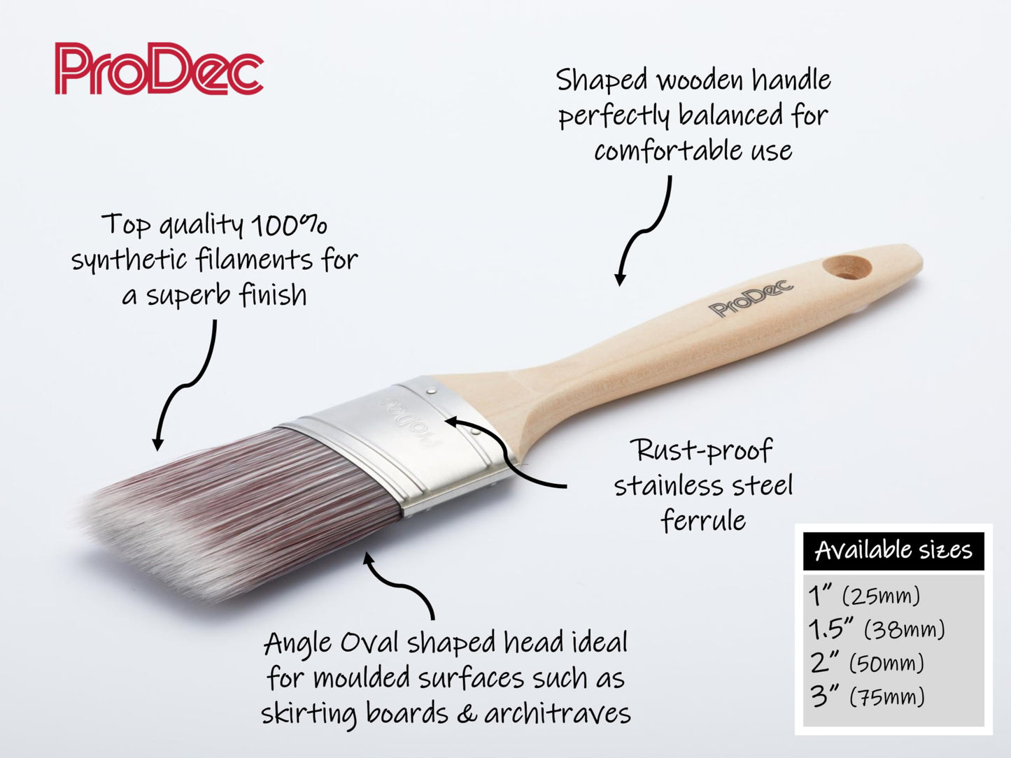 ProDec 1 inch Premier Angle Oval Trade Professional Synthetic Paint Brush for a Smooth Finish Painting with Emulsion, Gloss and Satin Paints on Walls, Ceilings, Wood and Metal, 1" 25mm