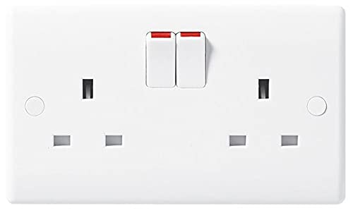 BG Electrical 822DP-01 Double Switched Power Socket, White Moulded, 13 Amp - 5 pack