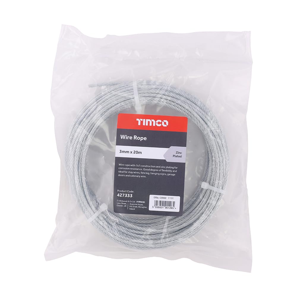 Timco Wire Rope Steel Cable Premium Quality Zinc 3mm x 20m