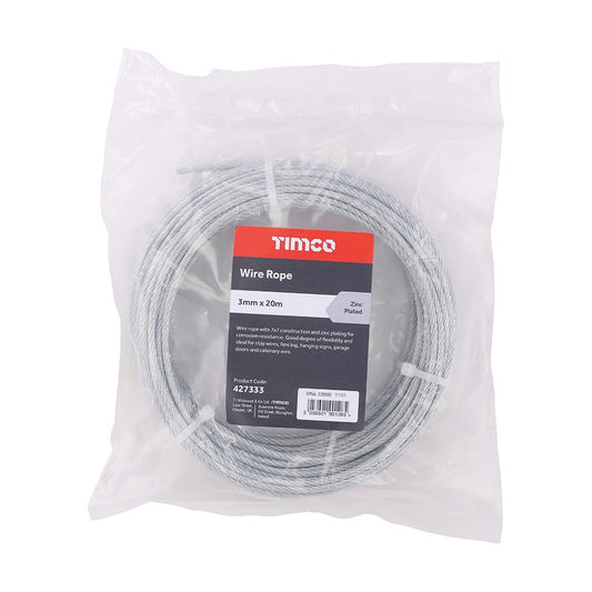 Timco Wire Rope Steel Cable Premium Quality Zinc 3mm x 20m