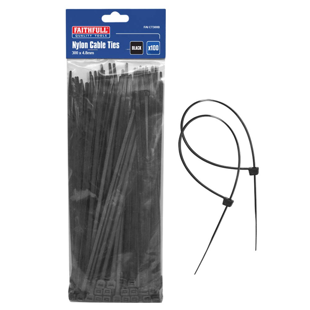 Faithfull CT300B Kabelbinder, 300 x 4,8 mm, Schwarz, 100 Stück