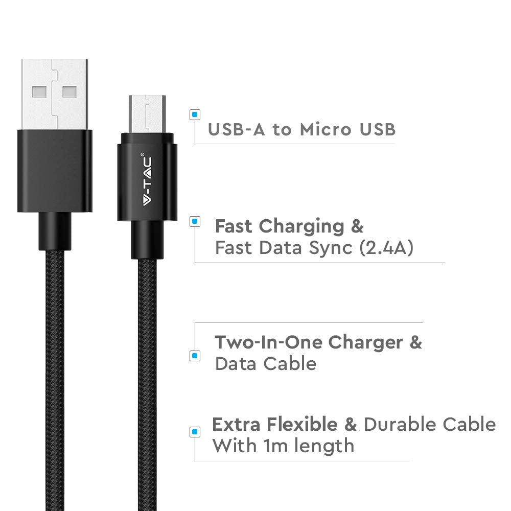 V-tac VT-5331 Micro-USB naar USB Kabel - 1 meter - zwart