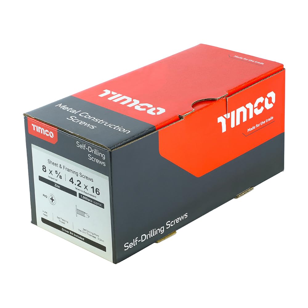 TIMco PH2 BZP Wafer Head Self-Drill Screw - Silver (Box of 1000)