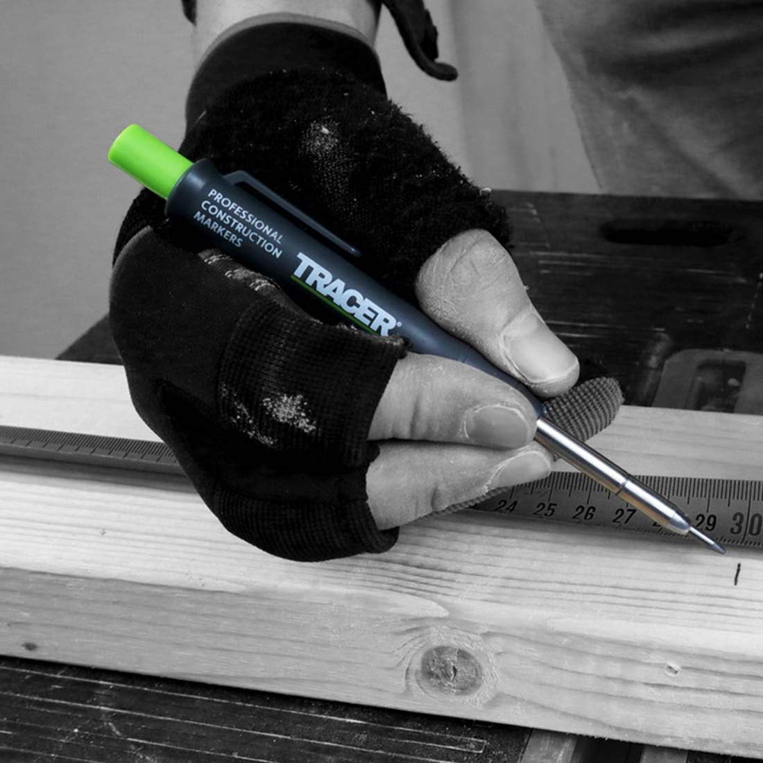TRACER Deep Hole Construction Pencil with TRACER Site Holster (120mm, Extendable 2B Construction Pencil with Inbuilt Sharpener)