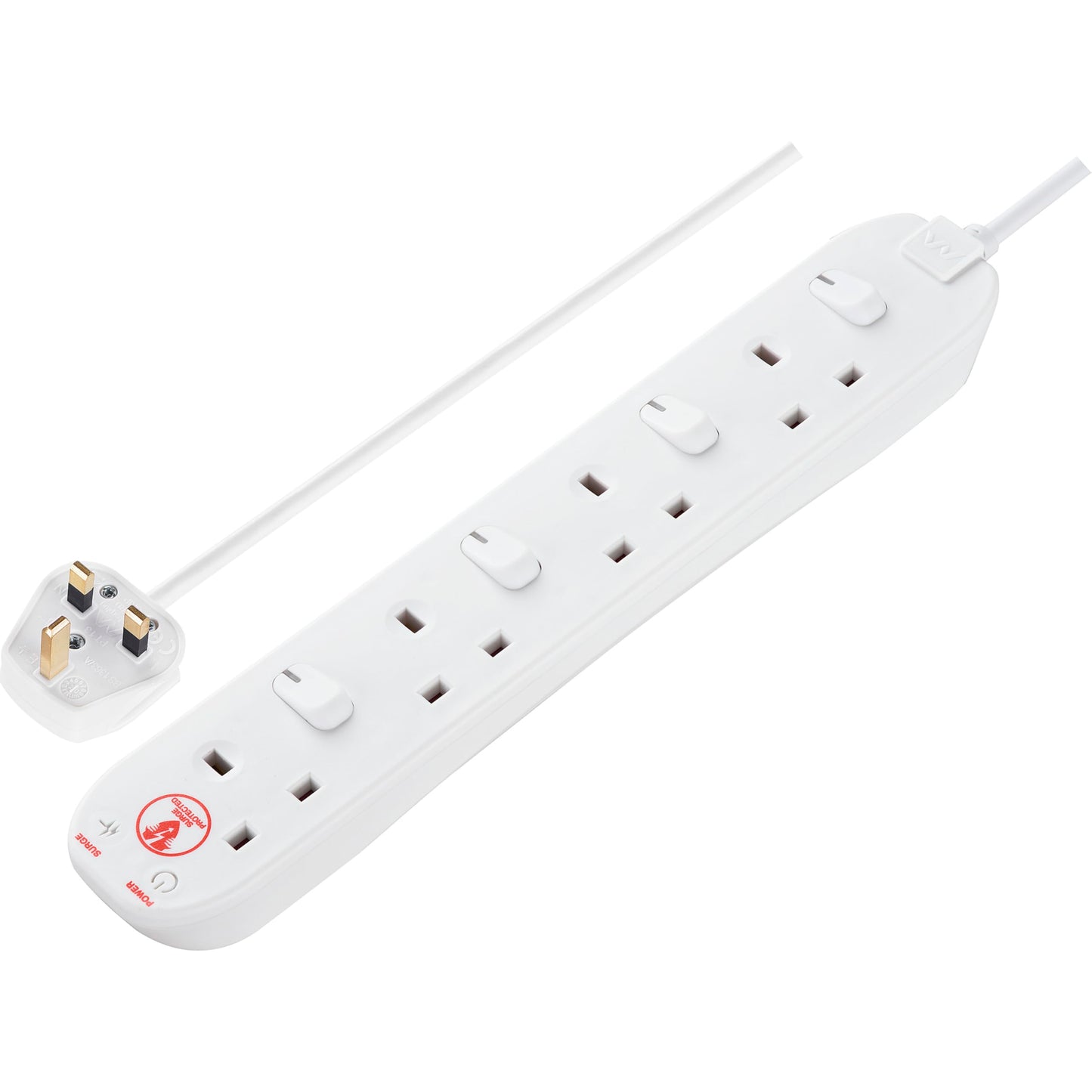 Masterplug SWSRG4210N-MP Four Socket Power Surge Protected Extension Lead with Individual Switches, 2 Metres, 36 x 5.5 x 3 cm, White