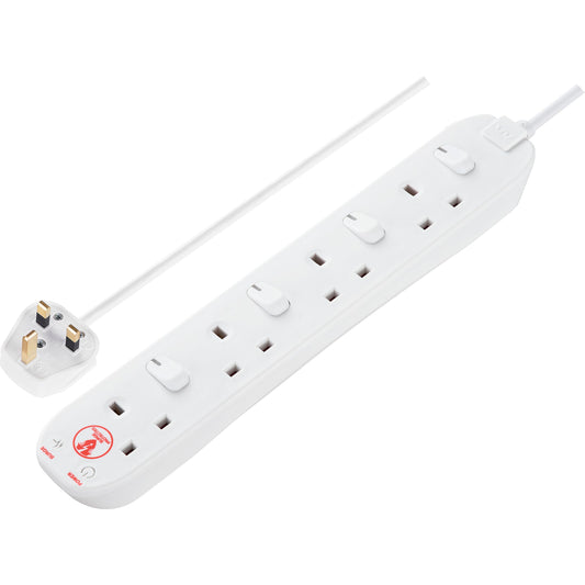 Masterplug SWSRG4210N-MP Four Socket Power Surge Protected Extension Lead with Individual Switches, 2 Metres, 36 x 5.5 x 3 cm, White