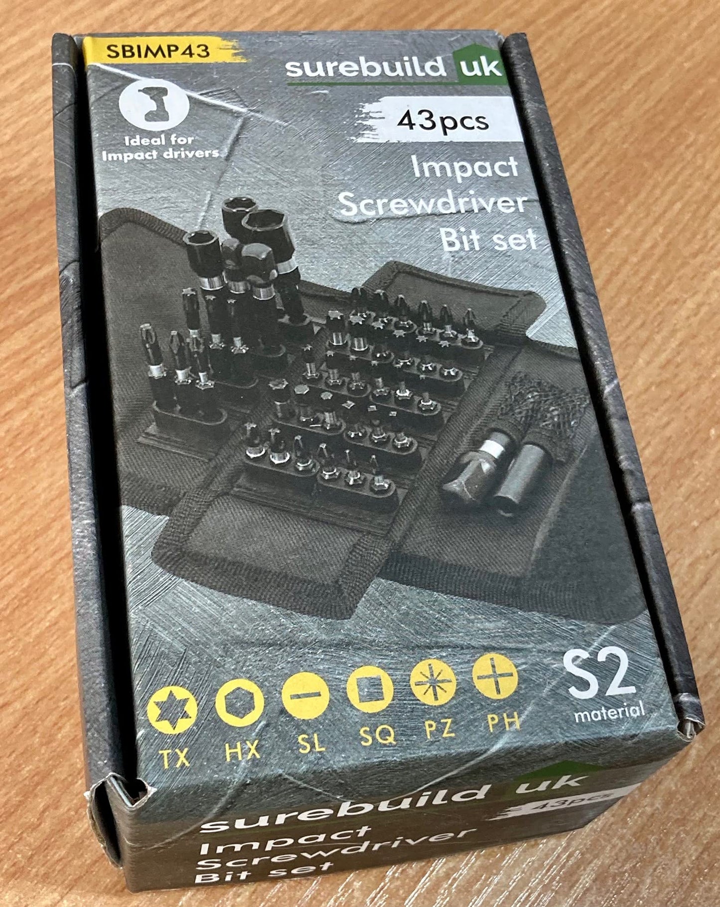 SUREBUILD 43pc Impact Bits Set Nut Setters Bitholder & Wallet TX HX PZ PH SQ SL