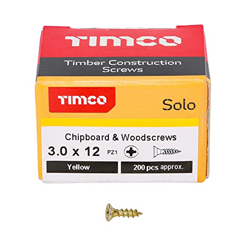 TIMCO 35030SOLOC Solo Chipboard & Woodscrews-PZ-Double Countersunk-Gold-3.5 x 30-Box of 200, Yellow, 3.5 x 30mm, Set of 200 Pieces