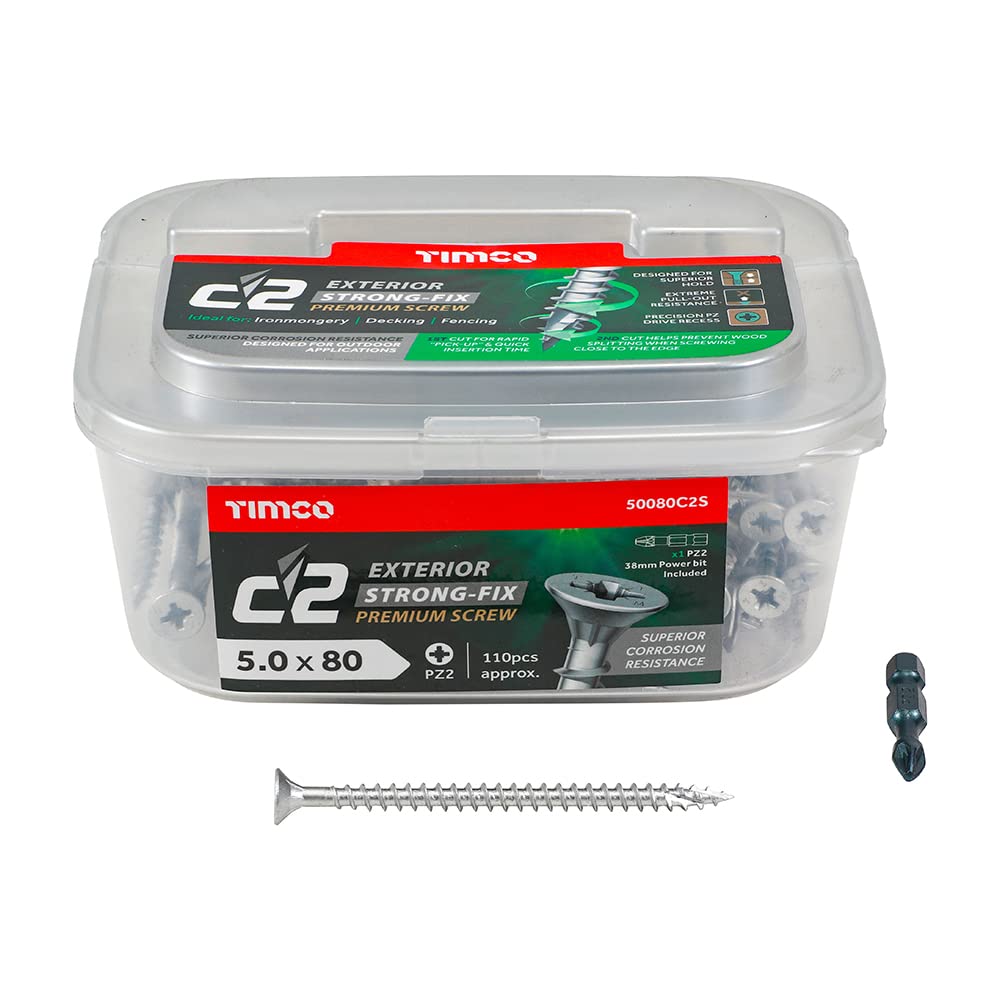 TIMCO C2 Exterior Multi-Purpose Premium Countersunk Silver Woodscrews - 5.0 x 80 -Tub of 110