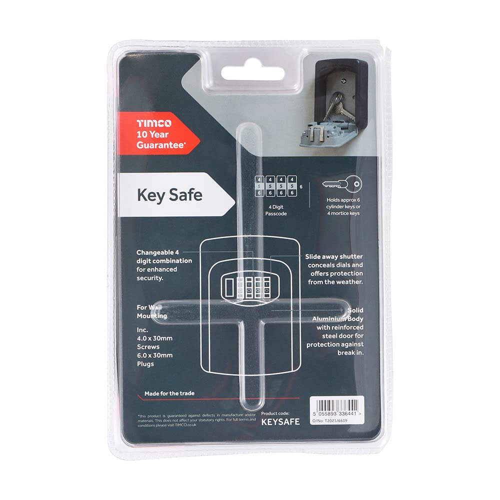 TIMco Key Safe, Aluminium, Black and Silver, 120 x 85 x 40mm