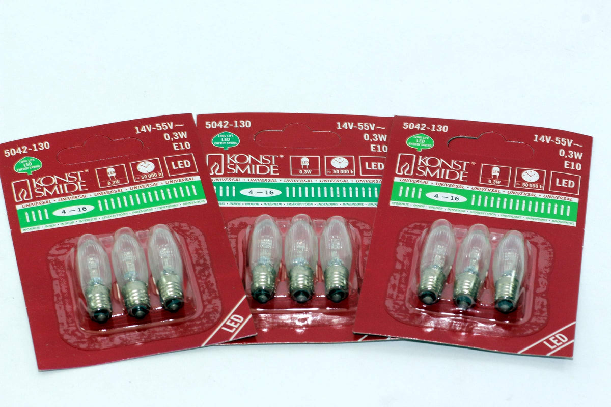 TheOneStopSatShop 9 Pack of Konstsmide LED 14-55V, 0.3W, E10, MES Spare Welcome Candle Bridge Bulb