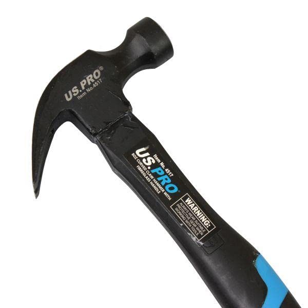 US PRO Tools 8oz Curved Claw Hammer with Fibreglass Handle 4517