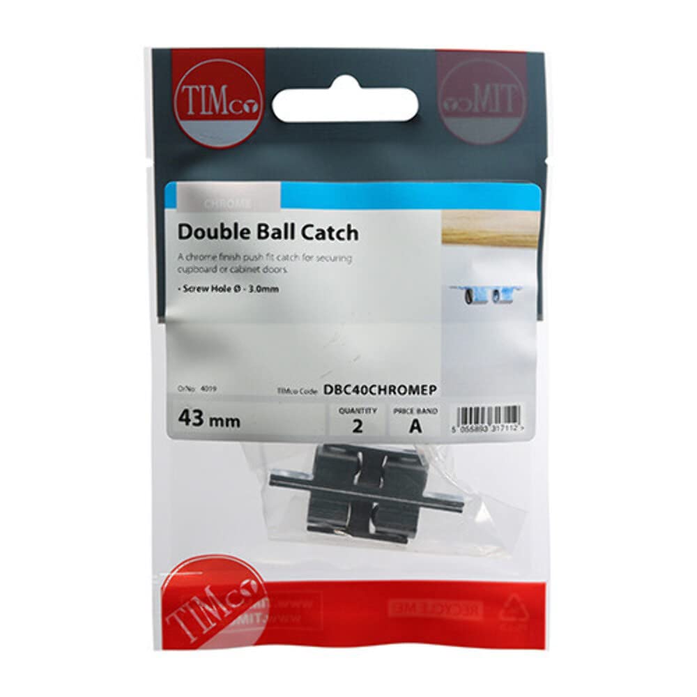 TIMco DBC40CHROMEP Double Ball Catch 40mm - Chrome (Pack of 2)