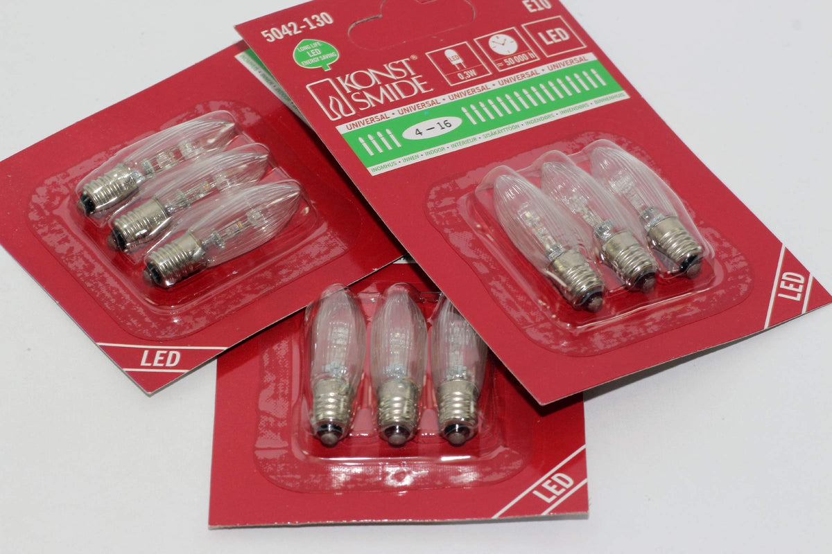 TheOneStopSatShop 9 Pack of Konstsmide LED 14-55V, 0.3W, E10, MES Spare Welcome Candle Bridge Bulb