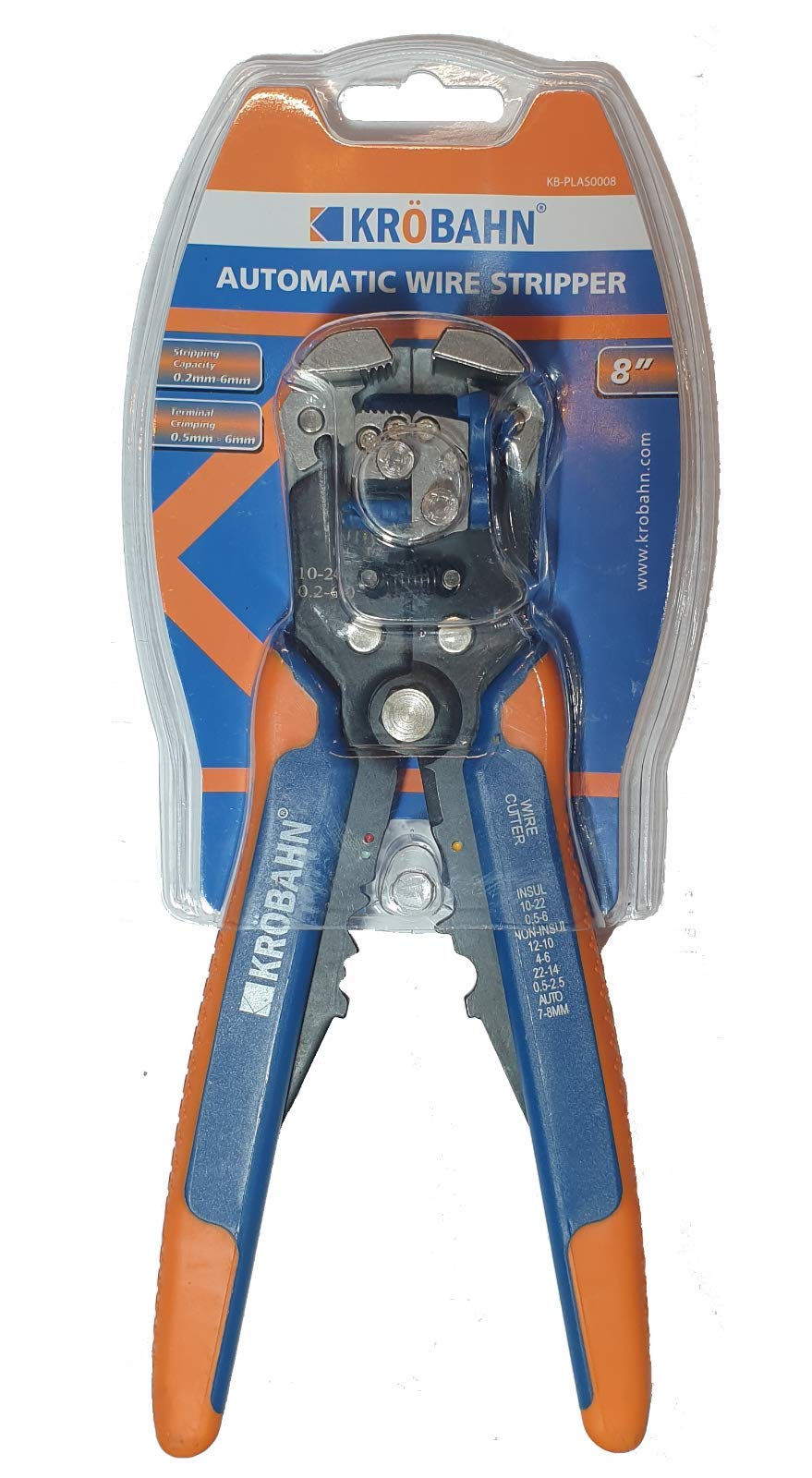KROBAHN Automatic Wire Stripper 8" Soft Grip Handle Chrome Vanadium Steel