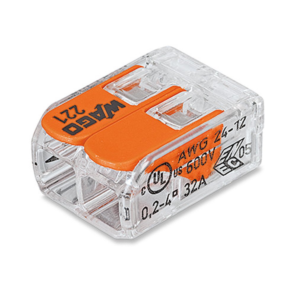 20 x Wago Compact Connecting Clamps with Operating Lever, 2 Way, 221-412, Lever Clamp, Box Clamp