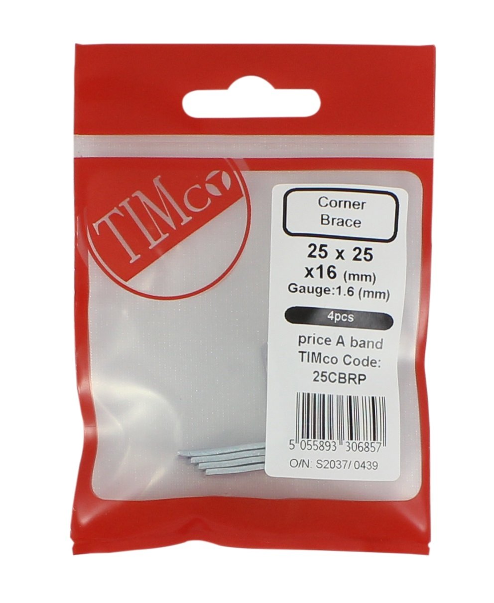 TIMco 25CBRP 25mm Corner Brace Pack 25 x 25 x 16mm - (Pack of 4)