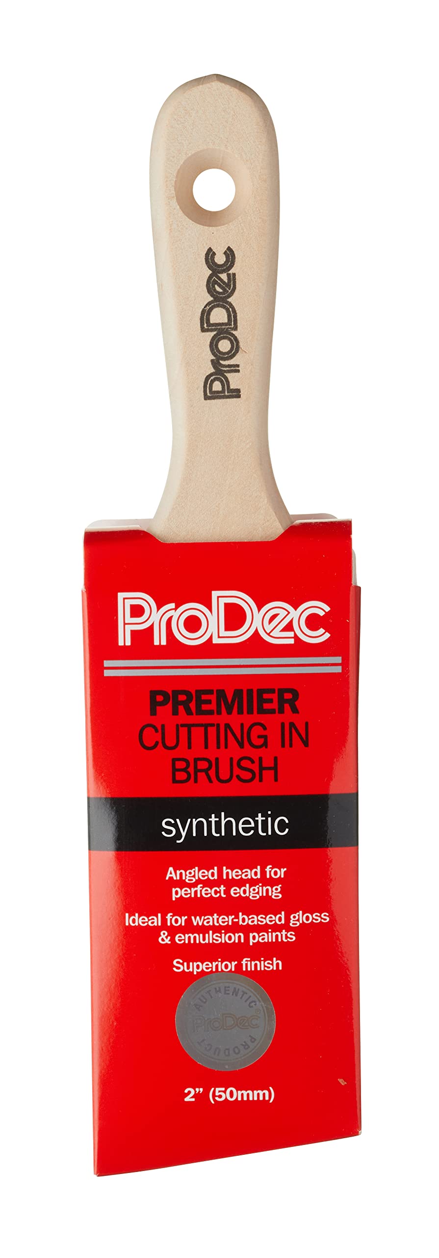 ProDec 2 inch Premier Trade Professional Synthetic Short Handle Cutting In Paint Brush for Sharp Edge Lines Painting with Emulsion, Gloss and Satin Paints on Walls, Ceilings, Wood and Metal, 2" 50mm