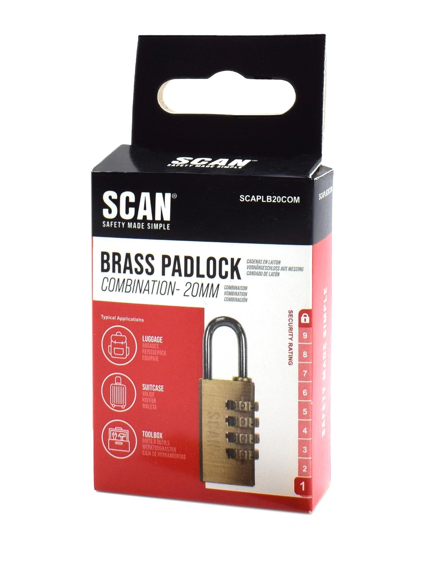 SCAN SCAPLB20COM Brass Combination Padlock