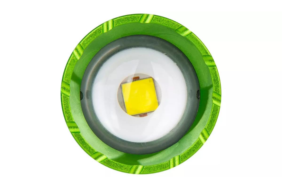 Handyfix Luceco LED Tactical Flashlight, Black with Green Trim, High-Power Torch