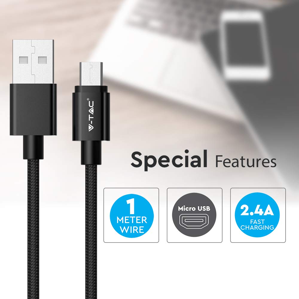 V-tac VT-5331 Micro-USB naar USB Kabel - 1 meter - zwart