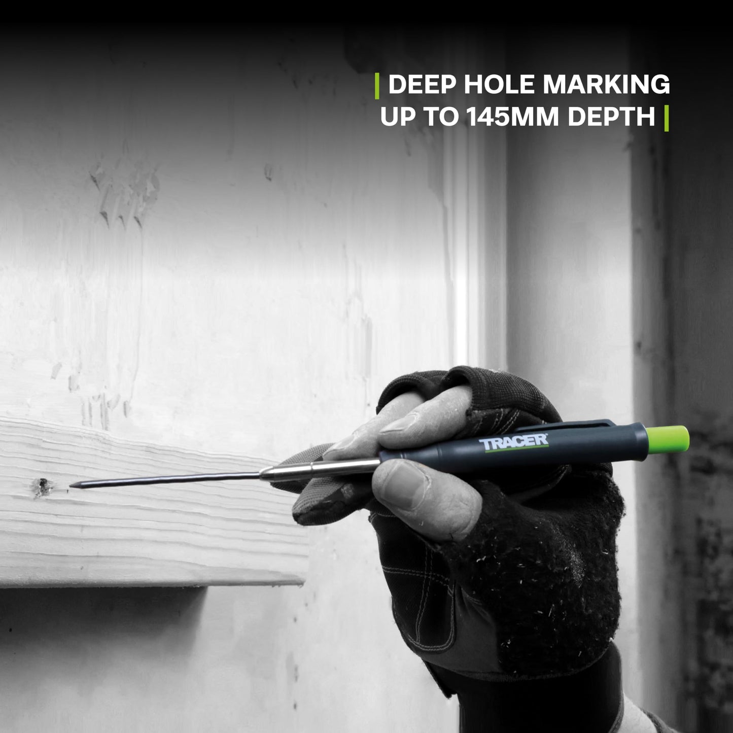 TRACER Deep Hole Construction Pencil with TRACER Site Holster (120mm, Extendable 2B Construction Pencil with Inbuilt Sharpener)
