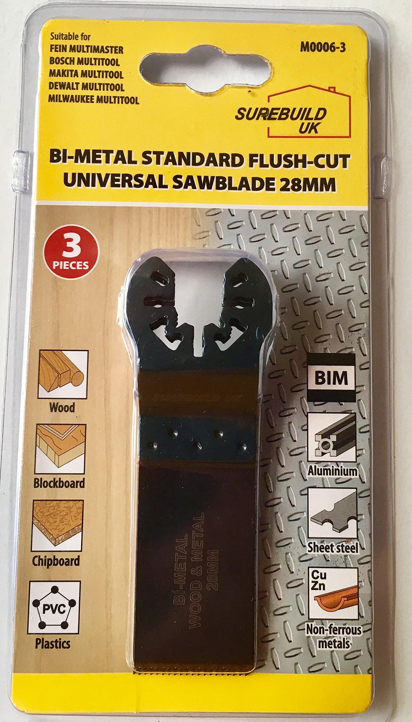 Surebuild SBM0006-3 28mm Multitool Sawblade for Metal, Wood & Plastic pack 3