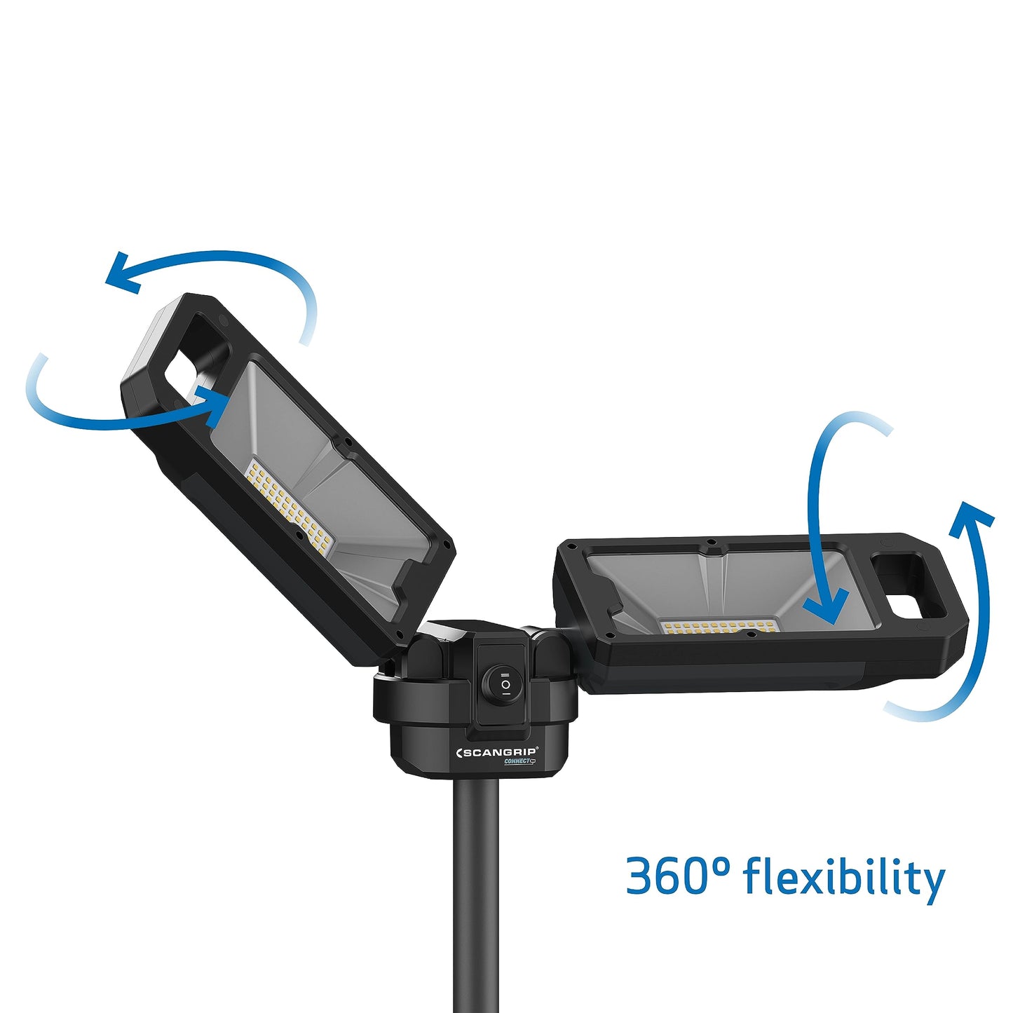 SCANGRIP Tower 5 Connect 5000 Lumen Floodlight with Integrated Tripod, Power Tool Battery Operated, Flexible LED Flood Lights, Portable, Lightweight and Compact Design