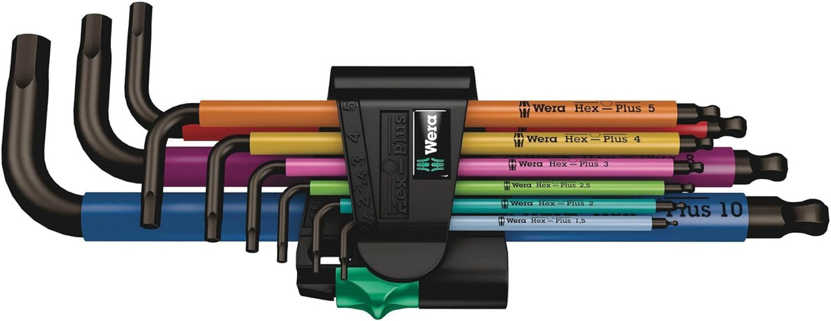 WERA 05022210001 950/9 Hex-Plus Multicolour HF 1 Multicolour Winkelschlüsselsatz, metrisch, BlackLaser, mit Haltefunktion, 9-teilig