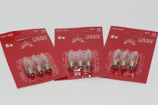 9 Pack of Konstsmide 55V, 3W, E10, MES Spare Welcome Candle Bridge Bulbs