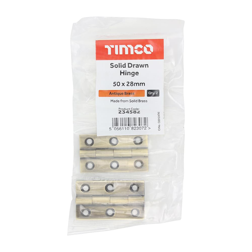 Timco - Solid Drawn Hinge - Solid Brass - Antique Brass (Size 50 x 28-2 Pieces)