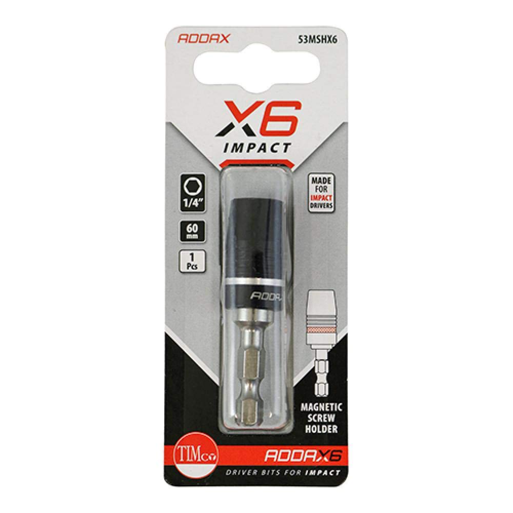 Pack of 1 x Addax (X6) Impact 60mm Magnetic Screw Holder 1/4" Adaptor for Impact Drivers
