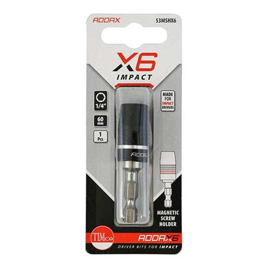 Pack of 1 x Addax (X6) Impact 60mm Magnetic Screw Holder 1/4" Adaptor for Impact Drivers